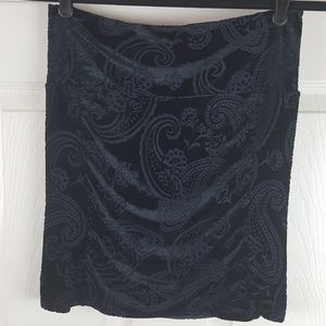 Free People Rouched Black Velvet Burnout Skirt